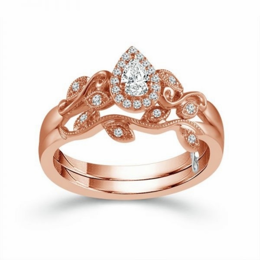 💎✨ Leafy Pear Diamond Bridal Set - Picture 3 of 5